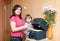 Mother and daughter uses humidifier