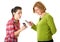 Mother and daughter uses their mobile phones