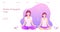 Mother and daughter yoga concept  for landing page. Zen relax pose, meditation, self-improvement