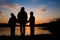 Mother and daughters over Danube under Devin ruins in Slovakia