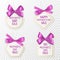 Mother day tags. Cute sale labels with pink bow and ribbon, special retail badges, mom day discount sticker or coupon