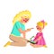 Mother Doing Beauty Make-up Little Daughter Vector