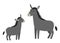 Mother donkey with her baby foal. Cute mom and her child animal characters