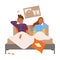 Mother and Father Character in Bed Shocked with Mess and Chaos Around Vector Illustration