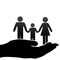 Mother father child family symbols in cupped hand