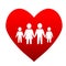 Mother, father and children over red heart on white background,