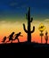 A mother, father and daughter run in the desert at night. This is the same family that appears on alien crossing signs