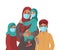 Mother Father daughter and son wear medical masks. Virus and disease prevention. Middle Eastern Arab Muslim Persons. Vector Family