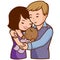 Mother and father holding their adopted baby. Vector Illustration