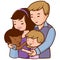 Mother and father hug their adopted children. Vector Illustration