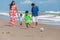 Mother Father Parents Boy Children Family Beach Football Soccer