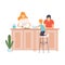 Mother, Father and Son Cooking Food In The Kitchen Together, Family in Everyday Life at Home Vector Illustration