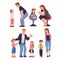 Mother and Father Talking to Their Child Supporting and Soothing Him Vector Set