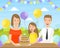 Mother, Father and Their Daughter with Festive Cake, Happy Family Celebrating Birthday Vector Illustration