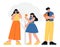 Mother, father with their daughter walking in park together. Family relaxing outdoor flat vector minimalist illustration