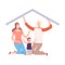 Mother, Father and Their Son at Home, House Frame with Happy Family Vector Illustration