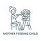 Mother feeding child vector line icon, linear concept, outline sign, symbol