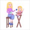 Mother Feeds Daughter Holds Spoon on Highchair