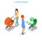 Mother female strolling with pram flat vector people