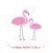 Mother Flamingo Baby Flamingo. Mother elephant giving baby flamingo gift heart balloon. Happy Mother`s Day cute cartoon greeting c