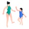 Mother girl at pool icon, isometric style