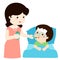 Mother giving son medicine illustration.