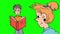 Mother is glad to see her child reading book looped cartoon animation isolated on green screen