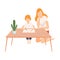 Mother Helping Her Son with Homework, Parent and Her Son in Everyday Life at Home Vector Illustration