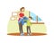 Mother Helping Her Son to Get Dressed, Loving Mom and Her Child in Everyday Life at Home Vector Illustration