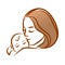 Mother with her baby, outline vector silhouette, mother care icon.