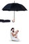 Mother and her baby sitting under umbrella