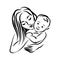 Mother with her baby. Stylized outline symbol. Motherhood, love