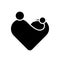 Mother with her child in her hands. Simplified symbol in a shape of heart. Motherhood or Mothers Day theme. Flat black