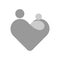 Mother with her child in her hands. Simplified symbol in a shape of heart. Motherhood or Mothers Day theme. Grey vector