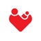 Mother with her child in her hands. Simplified symbol in a shape of heart. Motherhood or Mothers Day theme. Red vector