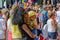 Mother with her child watching sports at the World Orienteering Championships in Lausanne, Switzerland