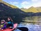 A mother and her small daughter kayaking together on the ocean in the beautiful remote location of Indian Arm