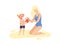 Mother and Her Son on Beach, Cute Boy in Diving Mask Holding Starfish, Happy Mom and Son Enjoying Summer Vacation on