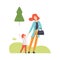 Mother and Her Son Walking in Summer Park, Young Woman and Boy Relaxing and Enjoying Nature Outdoors Vector Illustration