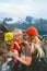 Mother hiking with daughter in mountains outdoor together family vacations lifestyle travel adventure activity