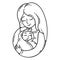 Mother holding baby. Isolated objects on white background. Vector illustration. Coloring pages.