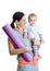 Mother holding baby ready to fitness