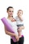 Mother holding baby ready to fitness isolated