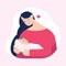 Mother holding cute baby. Happy Mothers` day. Vector illustration