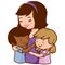 Mother holding her adopted children. Vector Illustration