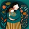 Mother holding her baby, watercolour gouache textured paper,illustrator,storybook style, subtle patterns