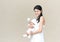 Mother holding her lovely 1-month-old newborn baby boy on hand , Lovely,