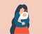Mother holding her newborn baby with love. Mom embraces and hugs her child. Concept of single mothers, 8 march Mother\\\'s day,