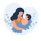 Mother holds the baby in her arms. Woman cradles a newborn. Cartoon design, health,