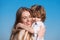 Mother hug. Portrait of mother and child hugging. Mother hugging and embracing son. Mothers day, love family. Mother and